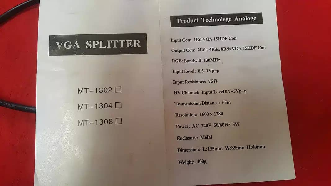 VGA Splitter 8 Port VGA Splitter Model MT-1308 3