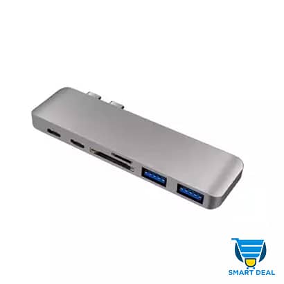 Aluminum Usb C Hub 6 In 1 Usb Type C Hub Adapter Dongle For Macbook Pr 0