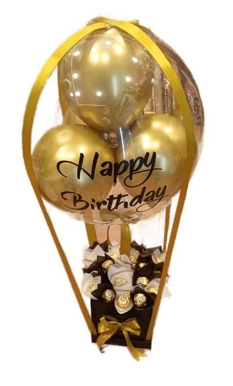 Basket, Cake, flower bouquet, Chocolates, Dates, Balloons 7