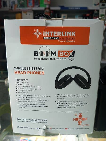 Interlink Wireless Stereo Head Phones 10Hrs Music Time Boom Box!! 1