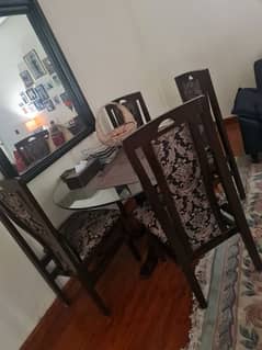 bargain possible  Wooden dining  table  with glass top