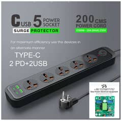 Speed-X Premium Portable Power Strip 5socket+2usb Port+2 Type C Usb 0