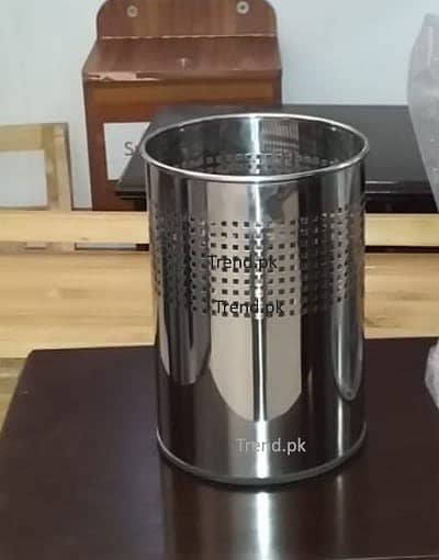 Paper Bin Stainless Steel Golden, Planter, Dustbin Open, trash bin 1