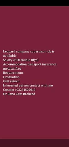 saudia supervisor job available