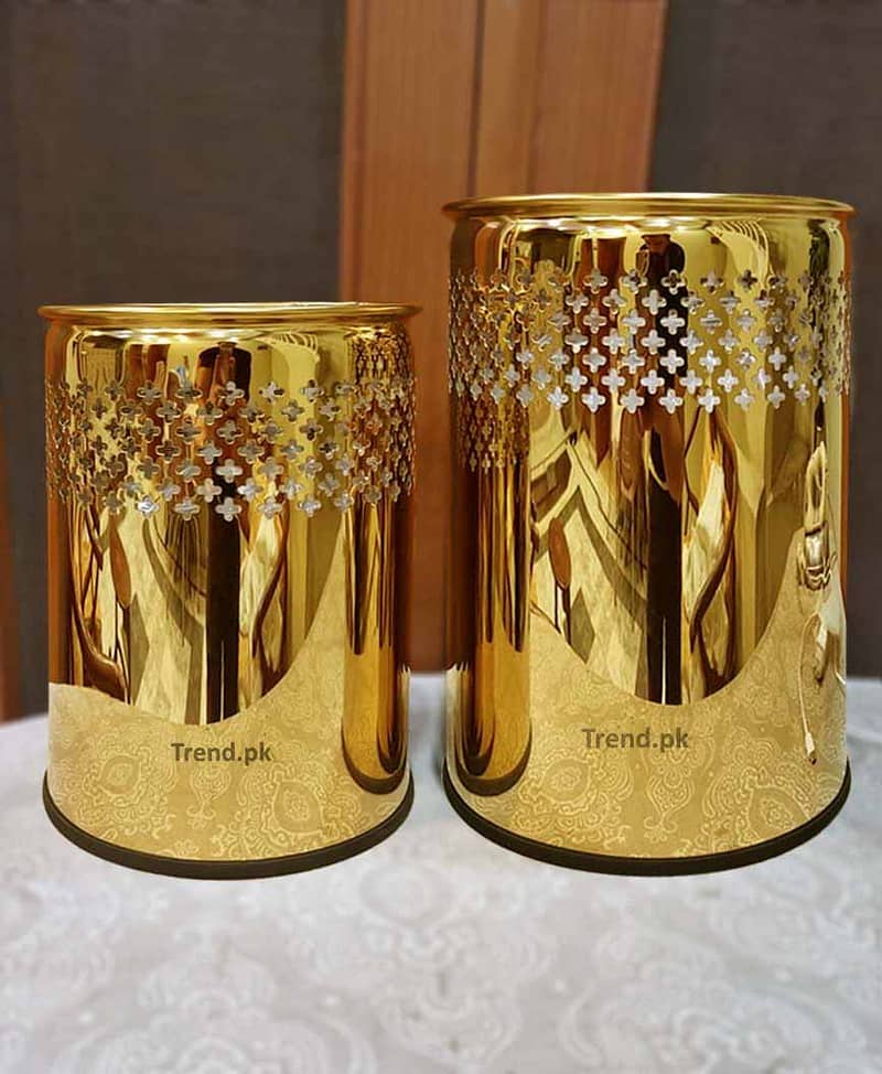 Paper Bin Stainless Steel Golden, Planter, Dustbin Open, trash bin 0