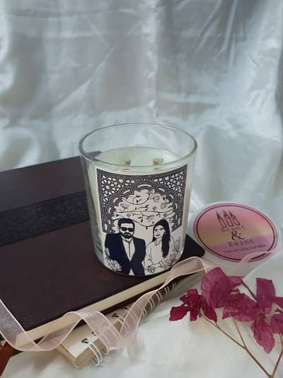 scented candle with customized label.