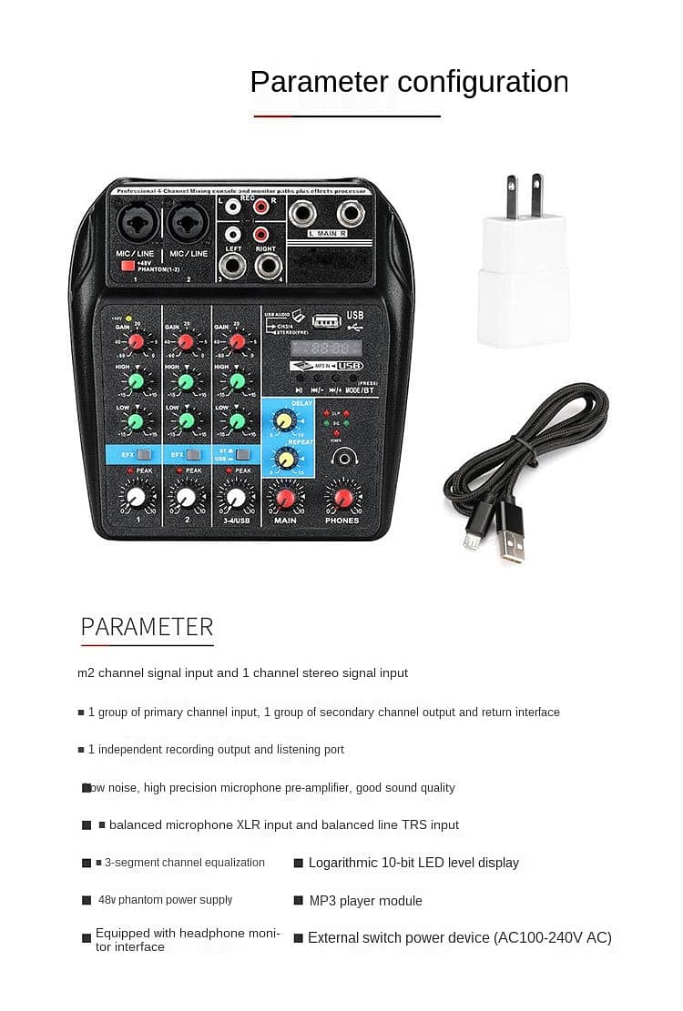 Sound Mixing delay Repaeat Effect 4Channels USB Audio Mixer studio rec 0