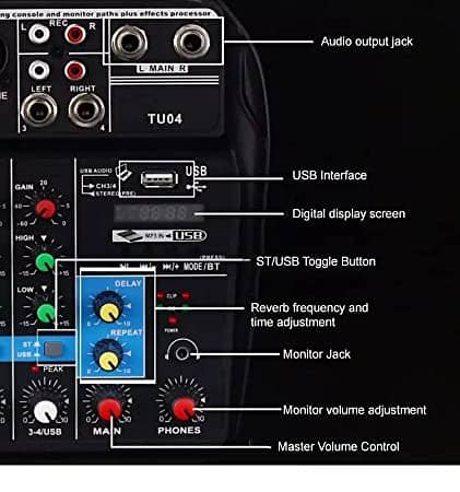 Sound Mixing delay Repaeat Effect 4Channels USB Audio Mixer studio rec 2