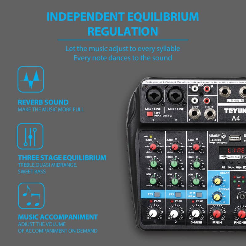 Sound Mixing delay Repaeat Effect 4Channels USB Audio Mixer studio rec 5