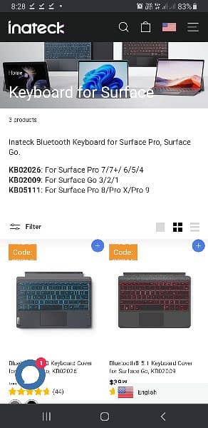 Microsoft Surface Pro 7/Pro 6/Pro 5/Pro 4/Pro 3, surface Go Keyboard 13