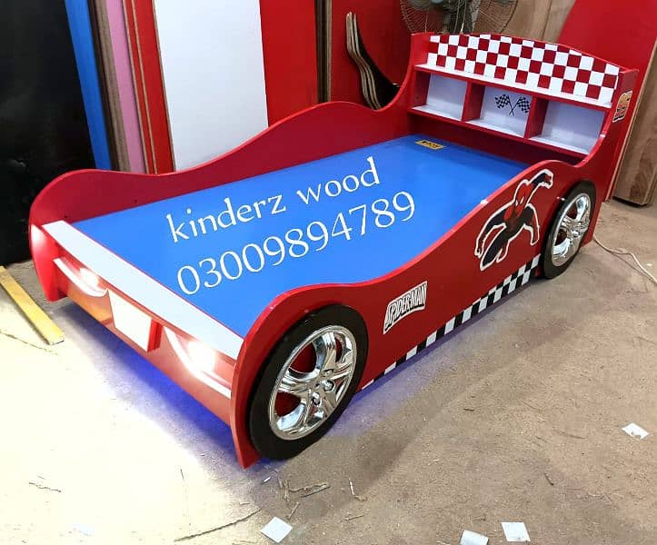 (KINDERZ WOOD) car bed with front and floor led lights 5