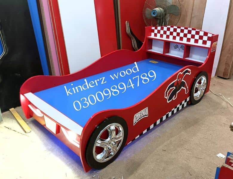 (KINDERZ WOOD) car bed with front and floor led lights 2