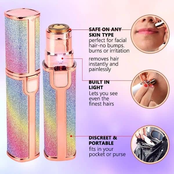 Rechargeable Gilitter blawless Rainbow 2 in 1 Women Hair Remover 2