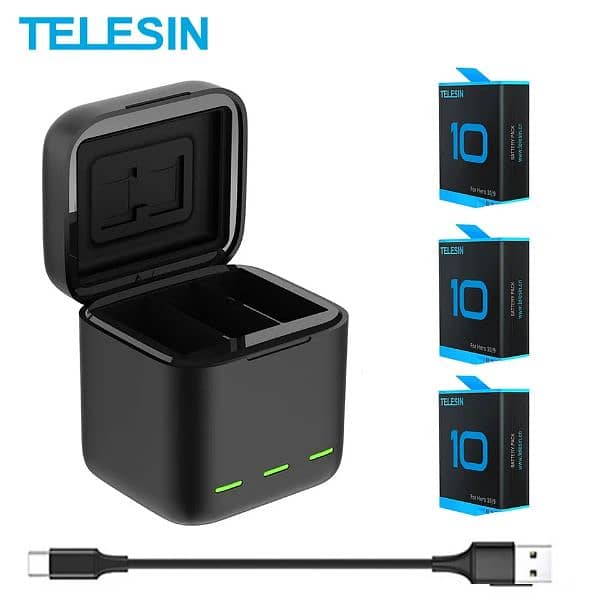 telsin gopro hero 10 batteries and charging case dock gopro hero 8 3