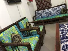 ANTIQUE WOOD SOFA SET 2+1+1