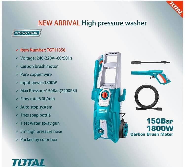 New) TOTAL industrial High Pressure Car Washer - 150 Bar 7