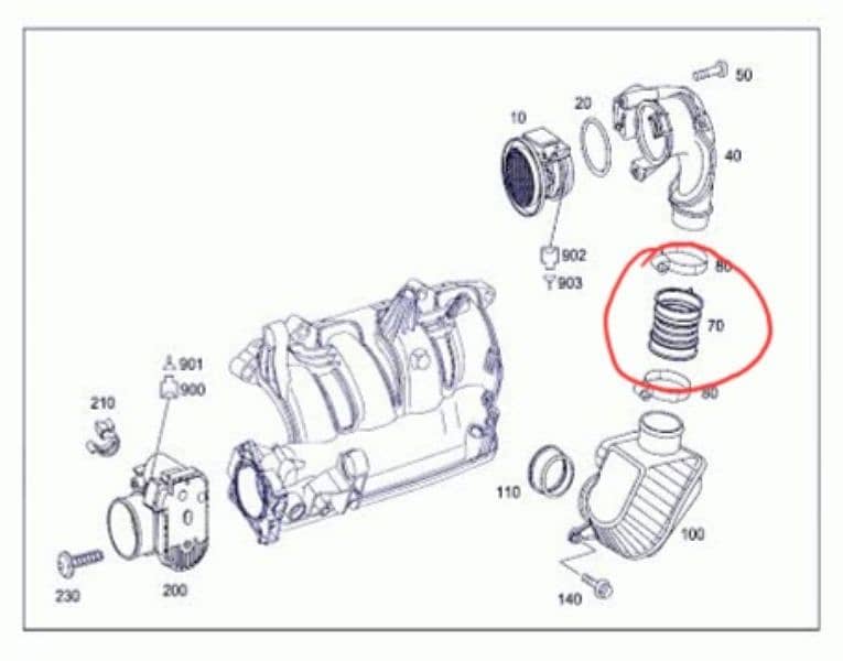 Mercedes M271 C & E class engine air intake boot. 2