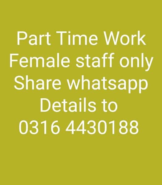 Female Staff jobs for girl or housewife whatsapp 0,3,1,6,4,4,3,0,1,8,8 1