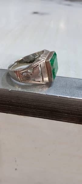 Natural Emerald (Zamarud) stone ring full silver 6