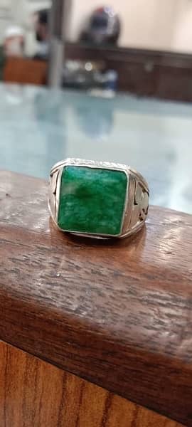 Natural Emerald (Zamarud) stone ring full silver 7