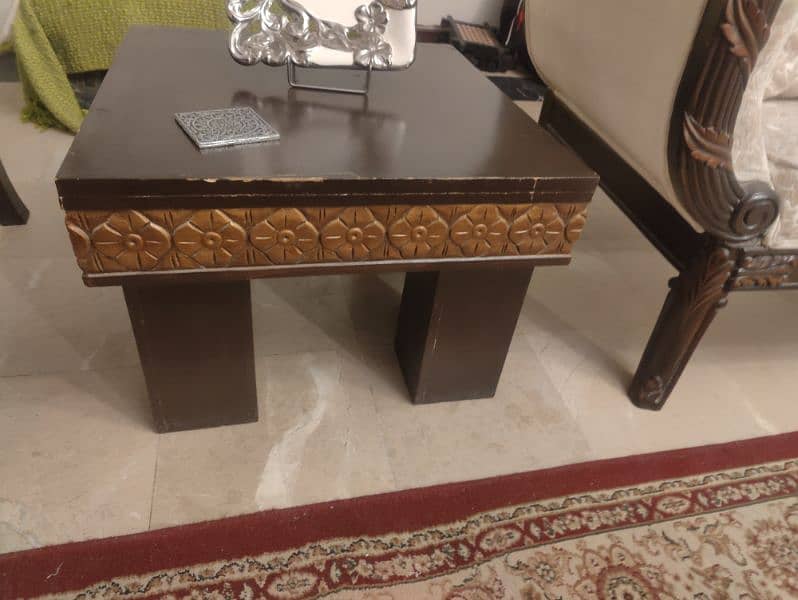 Solid wood with chrome carving design center table & side tables 3