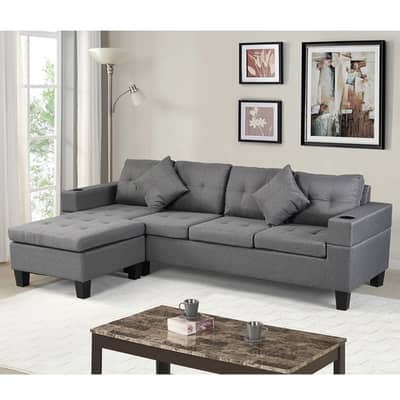 Sofa Set For Living Room L Shape Chaise Lounge 4 Seat (Grey)