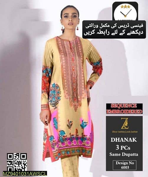 Dhanak Brand Embroidered Dresses 3pc: 0