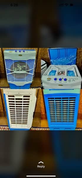 plastic air cooler with cooling pad and bottles 18