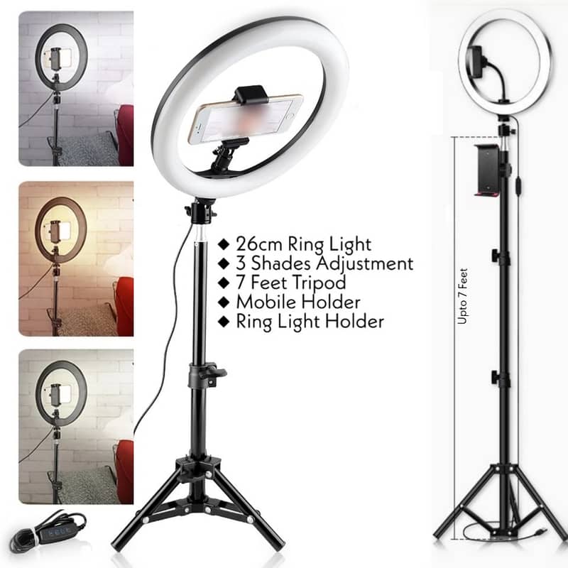 26cm ring light with stand , bluetooth mic , apple airpods original 0