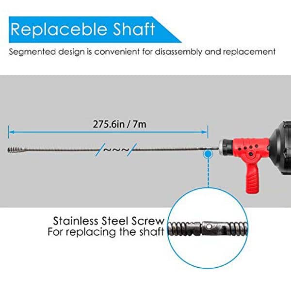 Auto-Feed Handheld Drain Auger 25’ Feet/7m Electric Max 300W 5