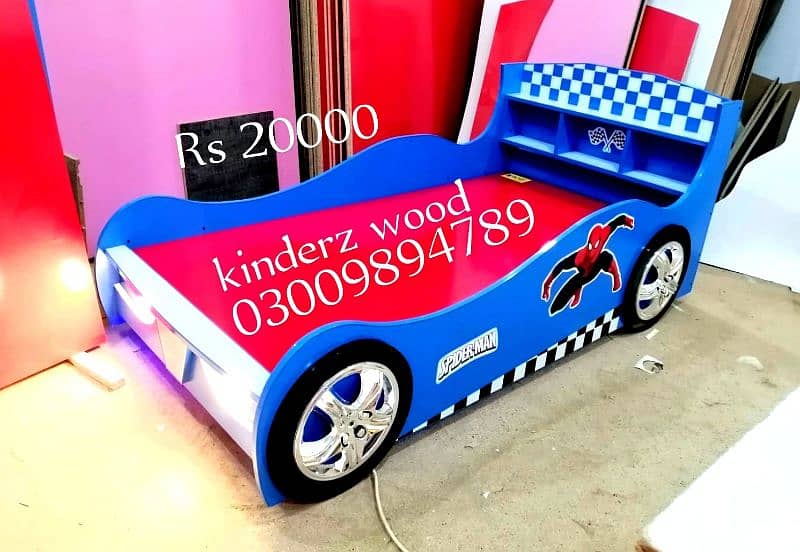 (KINDERZ WOOD) car bed with front and floor led lights 1
