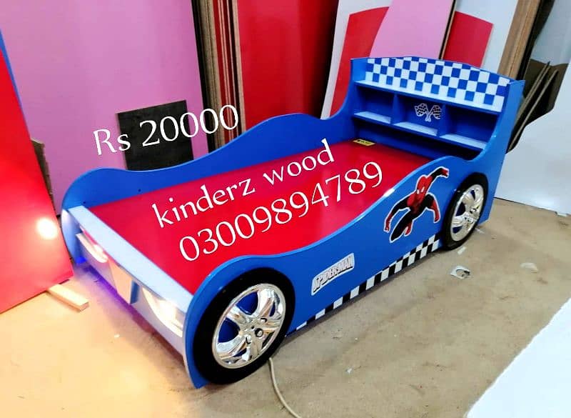 (KINDERZ WOOD) car bed with front and floor led lights 4