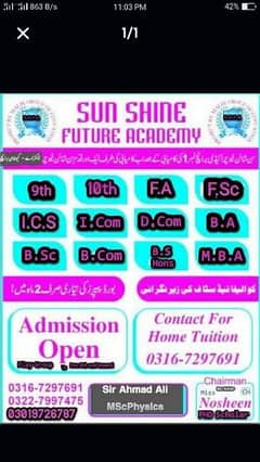 Sun Shine Future Academy Provides Home Tutor in all our Gujranwala