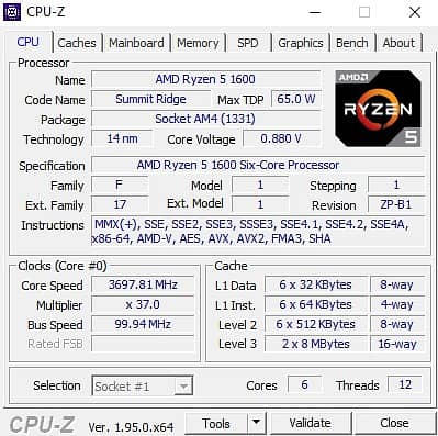 AMD Ryzen R5 1600 with complete box and cooler 5