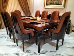GLOSSY DINING SET PAIR OF 8 TUFTED CHAIRS (SOLID) 0