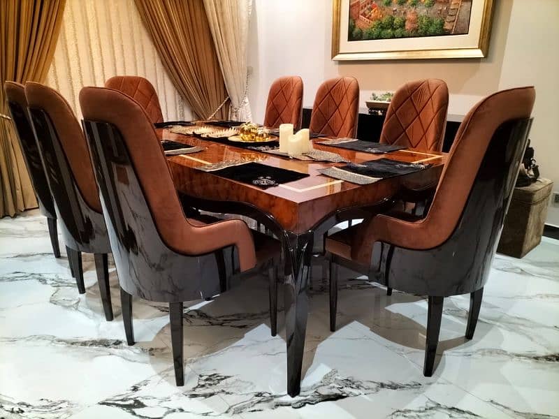 GLOSSY DINING SET PAIR OF 8 TUFTED CHAIRS (SOLID) 0