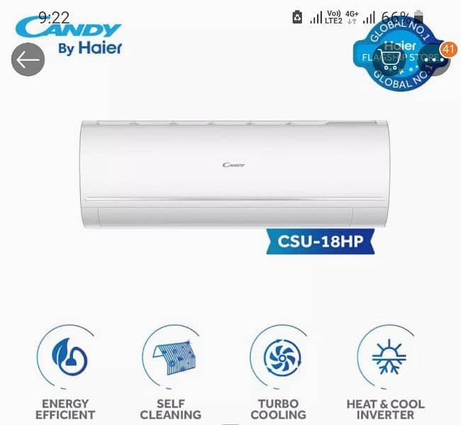 Candy by Haier 1.5 Ton DC Inverter Heat and Cool AC 0