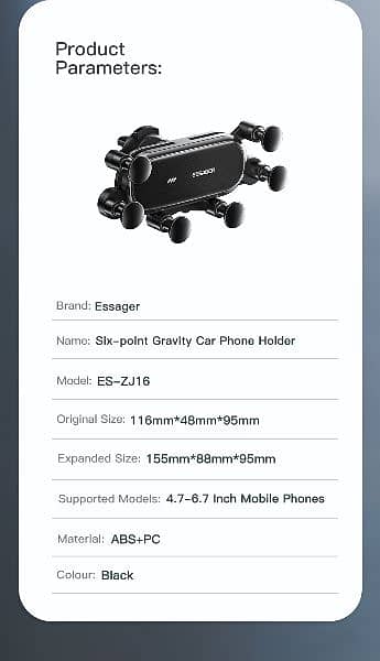 Essager Car Gravity Mobile holder 360° 6