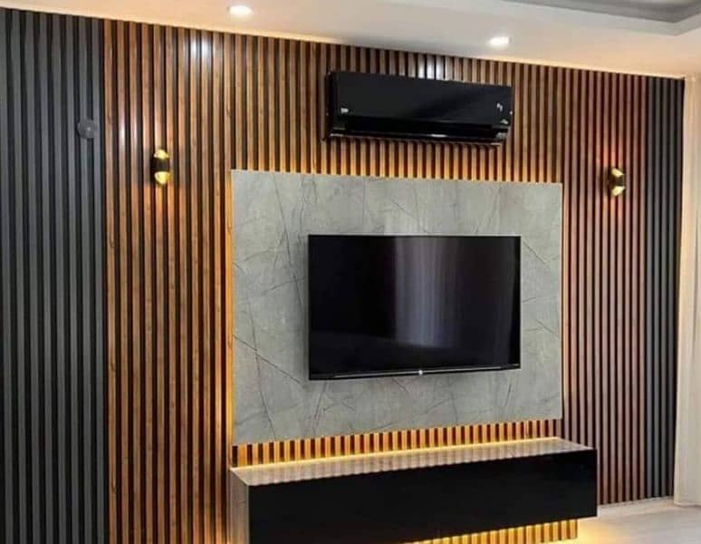 LCD wall,tv unit,wallpaper,acrylic sheet,wall paneling,wooden work,ac, 4