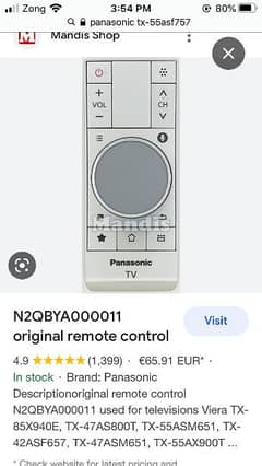 Panasonic Bluetooth voice touch paid remote