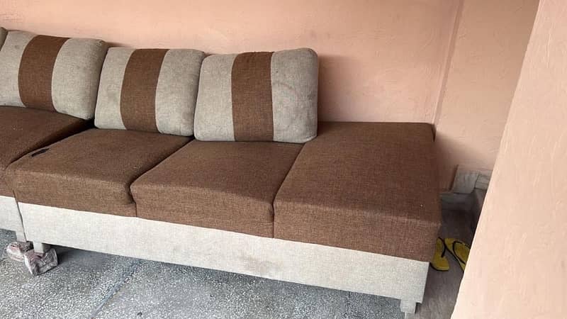 L-Shape 7 Seater Sofa in Jute Fabric 1