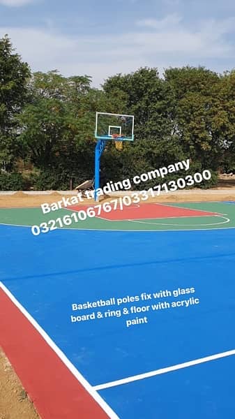 basketball poles fix with glass board and ring 1