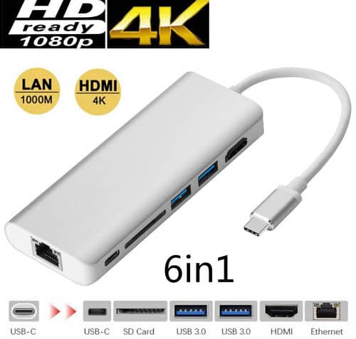 Type C to USB 3.0 HUB SD Card Reader HDMI Ethernet RJ45 Cable Adapter 0