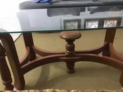 3 glass top wooden table set with thick glass