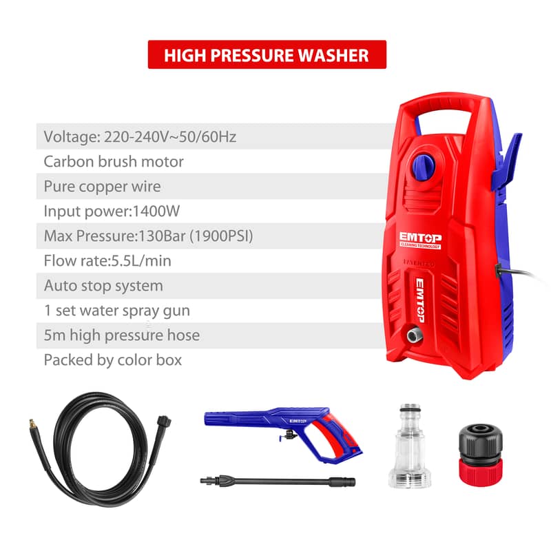 EMTOP High Pressure Car Washer Machine - 130 Bar + Copper Motor 3