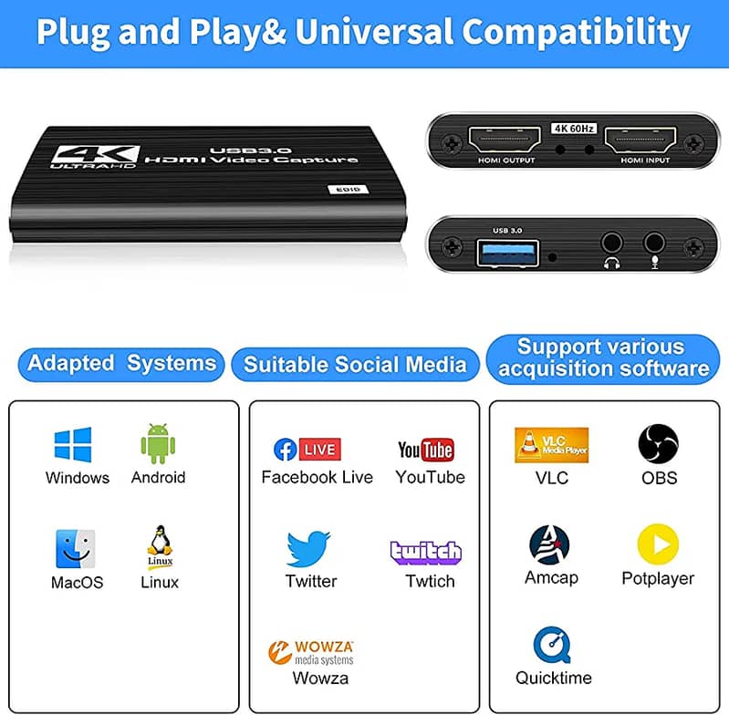 Computers & Accessories /HDMI 4k Video Capture card USB3.0 UHD 60fps 7