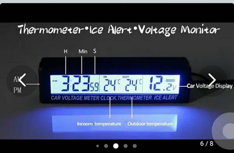 digital car clock inside outside temperature blue background light go 8