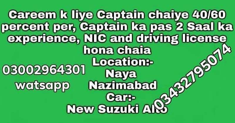 careem indriver ke liy driver ki zarort hai 03002964301 0