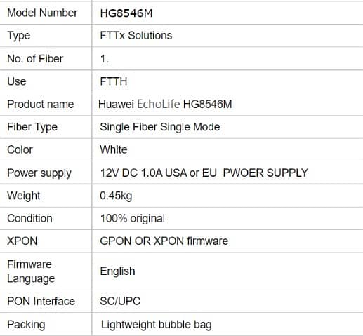 Huawei HG8546M fiber optic Wifi device with adopter EPON GPON XPON 1