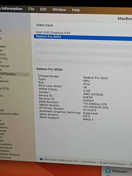 MACBOOK Pro Late 2019 15'' Core i7 6 Core 2.6 16GB 256GB 4GB CARD 2
